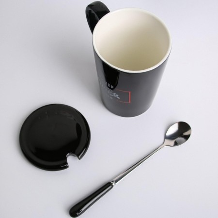 Ceramic mug “Father Example in everything”, 400 ml, with a spoon and lid, white color-4