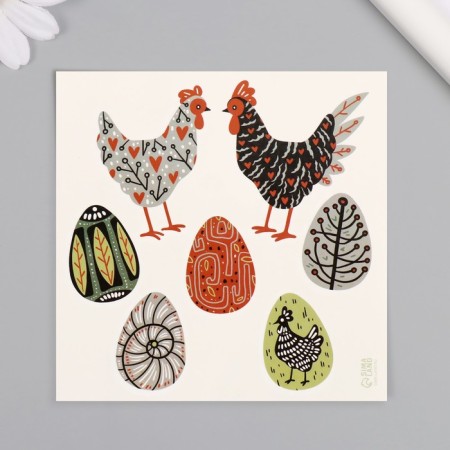 Tattoo on the body Color "chickens and eggs. Stylization" 10x10 cm-3