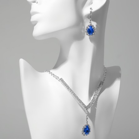 Set 2 objects: earrings, necklace "elite" drops of triangle, blue-white color in silver, 40 cm