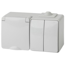 Блок розетка+выкл. двойн. гориз. IP65, 16A(10AX)-250В, ОУ, Эра Эксперт, серый