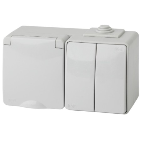 Block outlet+off. twin. Horizer. IP65, 16A (10AX) -250V, OU, Era Expert, Gray