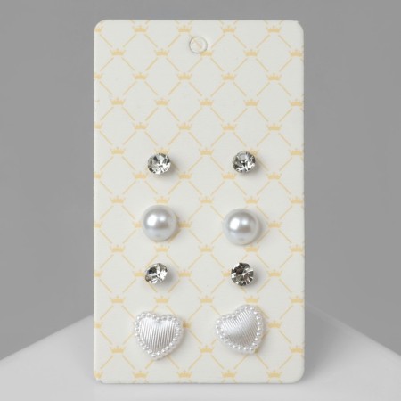 Pusets 4 pairs of "romance" Vintage heart, white color in silver