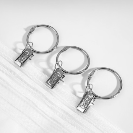 Set for curtains, connective ring, d = 36/41 mm, 10 pcs, clamp, 33 × 11 mm, 10 pcs, silver color-2