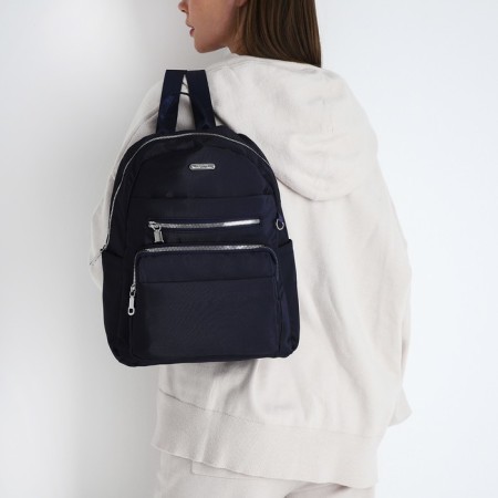 A backpack with a zipper, 5 outer pockets, pencil case, blue color-10