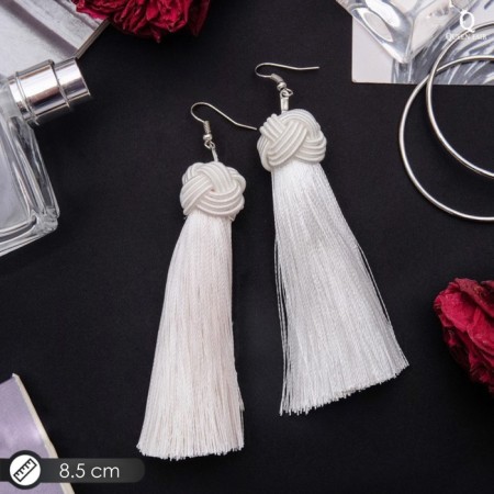 Earrings "Brushes" romance, white color in silver, brush length 8.5 cm