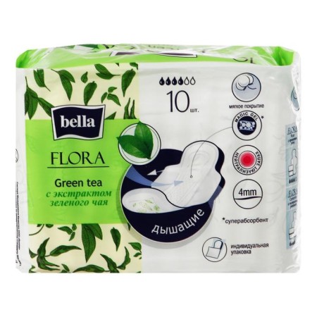 Hygienic women's gaskets Bella Flora Green Tea with green tea extract 10 pcs.-1