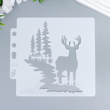 Stencil plastic "Deer in a pine forest" 13x14 cm