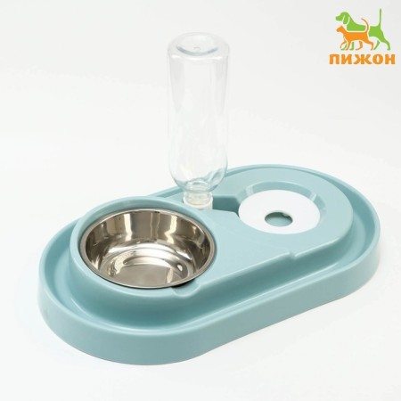 Double bowl with a carrot (removable bottle) 40.5 x 23 x 25 cm, blue