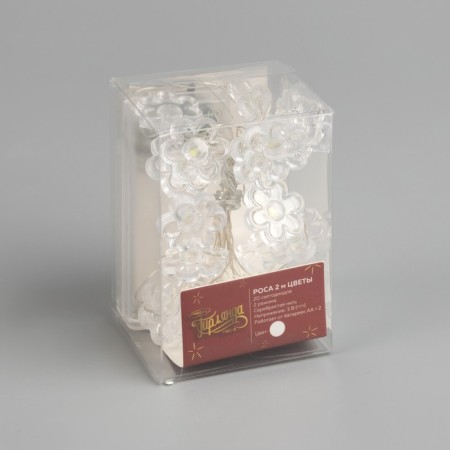 Garland “thread” 2 m dews with nozzles “flower”, IP20, silver thread, 20 LED, white glow, 2 modes, AAX2-4
