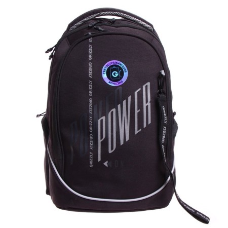 Youth backpack 44 x 28 x 23 cm, ergonomic back, laptop compartment, Grizzly 335, black/gray RU-335-3_3-2