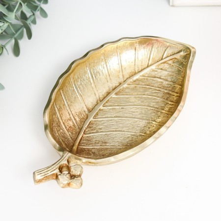 Decorative polystone plate "Leaf" Gold 4x21x11 cm-1