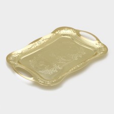 A stainless steel tray with handles “abundance. Gold 