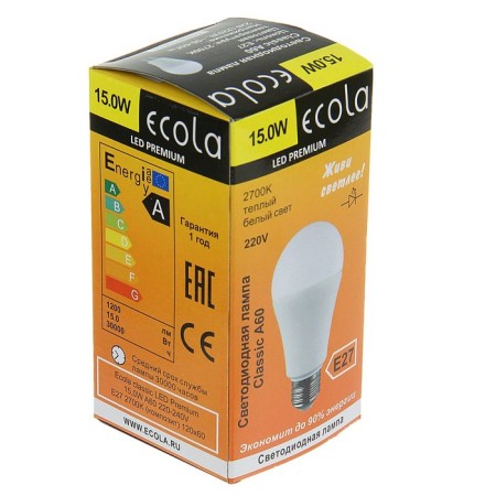 LED LED Ecola Classic Premium, E27, A60, 15 W, 2700 K, 120x60 mm,-1