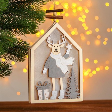 New Year's decor with backlight "House with a deer" 2aa, 2x13.8x20 cm