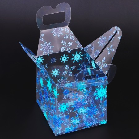 New Year. Box Gift New Year Folding PVC "Snowflakes" 8 x 8 x 8 cm.-3