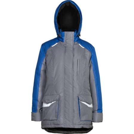 The jacket is insulated, the color is gray/cornflower, size 56-58, height 170-176