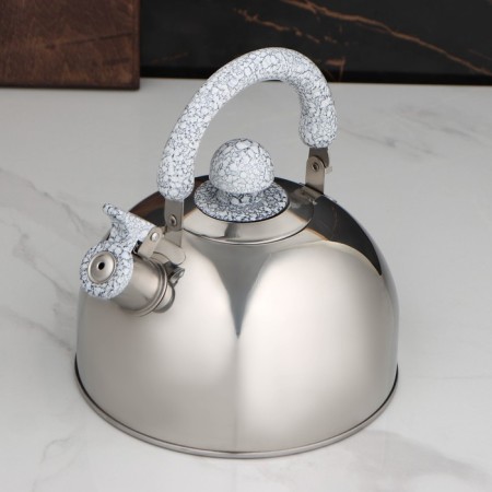 A kettle with a stainless steel whistle “marble”, 3 l, a fixed handle, chrome color-4