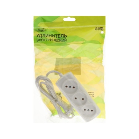 Extension cord Luazon Lighting Eco, 3 sockets, 1.5 m, 10 A, 2200 W, PVS 2x0.75 mm2, without salary, white-4