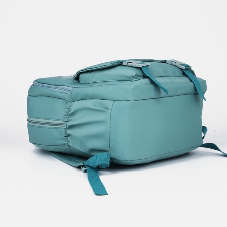 School backpack from textiles on a zipper, 3 pockets, turquoise color-4