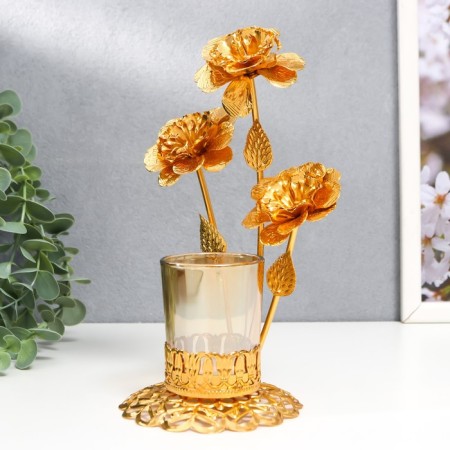 Climber Metal, glass for 1 candle "Golden Flowers" D-5 cm 9.5x13x19 cm-3