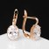 Earrings with bloom rhinestones, mini ovals, white color in pink gold