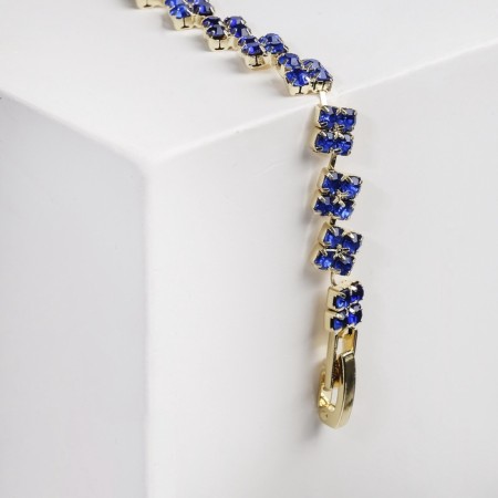 Bracelet with rhinestones rhombics, blue in gold, 18 cm-5