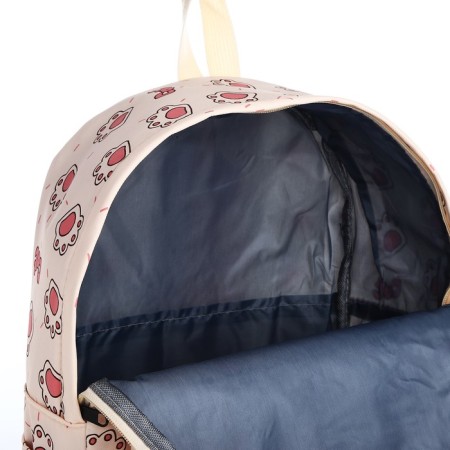 School backpack of textiles on a zipper, 3 pockets, beige/pink color-5