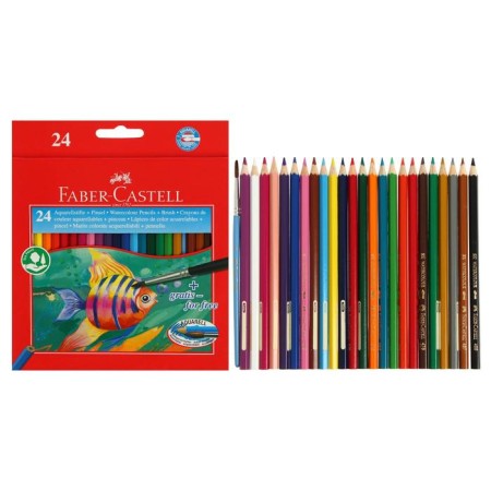 Pencils Watercolor 24 colors Faber-Castell 1144, hexagonal case with a brush