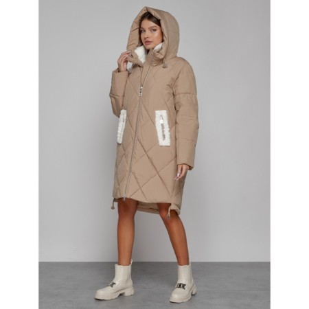 Coat insulated winter female, size 42, color light brown-6