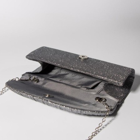 Female bag, valve department, long chain, silver color-2