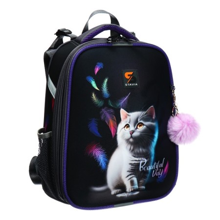 School backpack 38 x 30 x 16 cm, ergonomic back, stavia "cat and feathers", blue-1