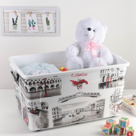 Storage container with the Venice lid, 50 l, 62.5 × 39 × 33 cm, on wheels, white color-2