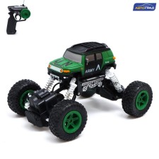 The radio -controlled “Army” jeep works on the battery, the color is green