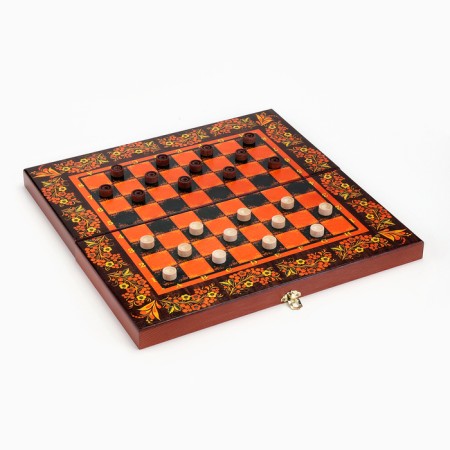 Board game 3 in 1 "Khokhloma Red": chess, backgammon, checkers, wood 40 x 40 cm-2