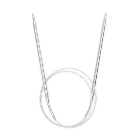 The knitting needles are circular, metal, 80 cm/4.5 mm