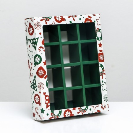New Year. Box for 12 sweets "New Year's Pattern", 19 x 15 x 3.6 cm, confectionery packaging-5