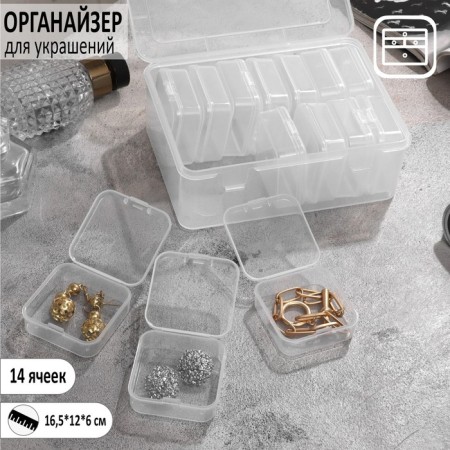 Antioxidative organizer for 14 cells, 16.5 × 12 × 6 cm, the color is transparent