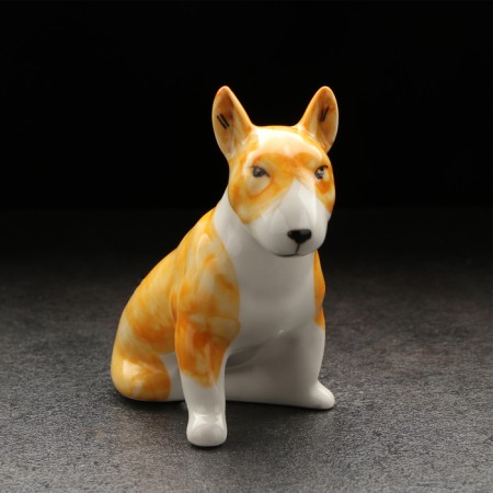 Porcelain figurine "Bulterier", red-white, 9x5 cm