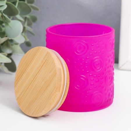 Bank for candles glass with a lid "Bubbles" pink 8.7x7.2x7.2 cm-1