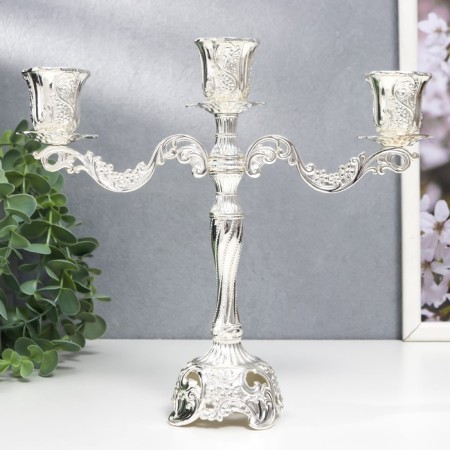 Summary of Metal for 3 candles "Vine vine" silver 22x7.5x25 cm-1