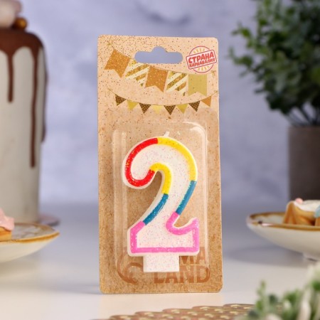 A candle for a cake with sparkles "Shiny rim", the number "2", 7 cm-1