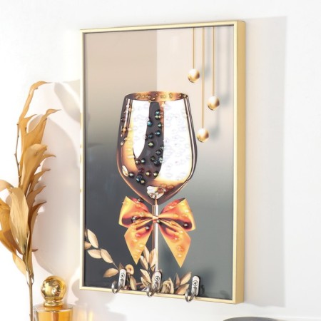 Klyuchnitsa Plastic, MDF 3 Hook "Festive glass" Rhinestones, gold 19.3x1.8x29 cm-1