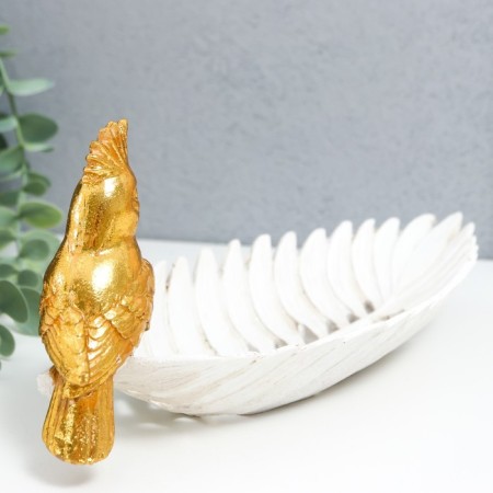 Souvenir Polystone stand "Golden parrot with a crest on a white sheet" 11x24.5x11 cm-3