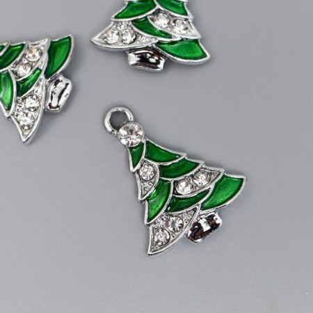Decor for creativity metal, enamel, rhinestone "Christmas tree" 2.2x1.7 cm
