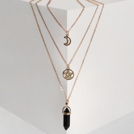 Pendulum pendulum and pentagram, black color in gold, 52 cm