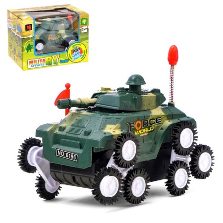 Tank-cross-cutting machine, triple wheel, lighting effects, works from batteries