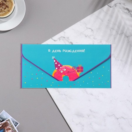 Money envelope "On Birthday!" cutting, part inside, donut, 9.3x19 cm