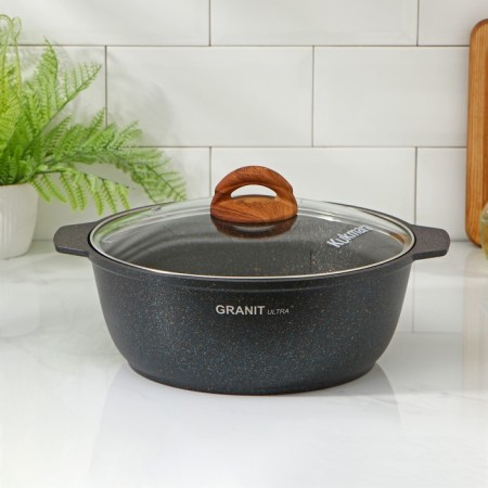 Granit Ultra, 4 l, 4 l, d = 28 cm, glass cover, anti-stick coating, black color, black