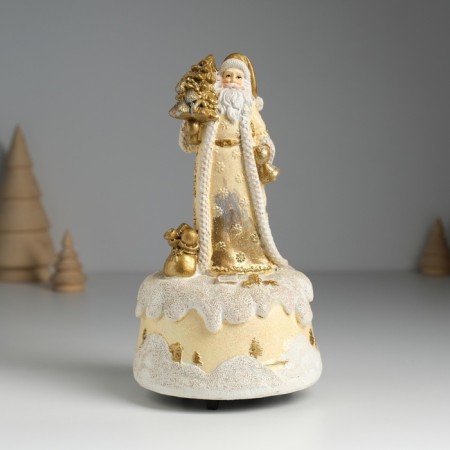 Souvenir Polystone Music "Santa Claus in a brown fur coat with a Christmas tree" 10x10x18 cm