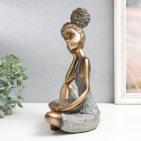 Polystone souvenir "Girl with curly tails, with a dish" under bronze 19x12x27 cm-4